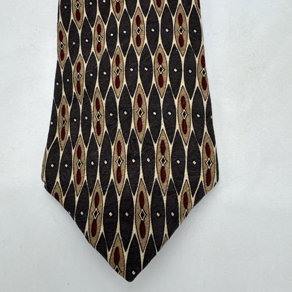The Bon Marche Mens Silk Tie Burgundy Brown Gray Vintage 58" X 4"
